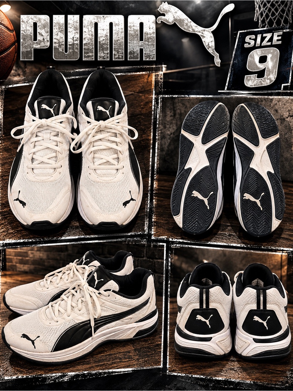 🔥 Puma Sneakers – Men’s Size 9 – White/Black Athletic Shoes – Pre-Owned 🏀 🔥